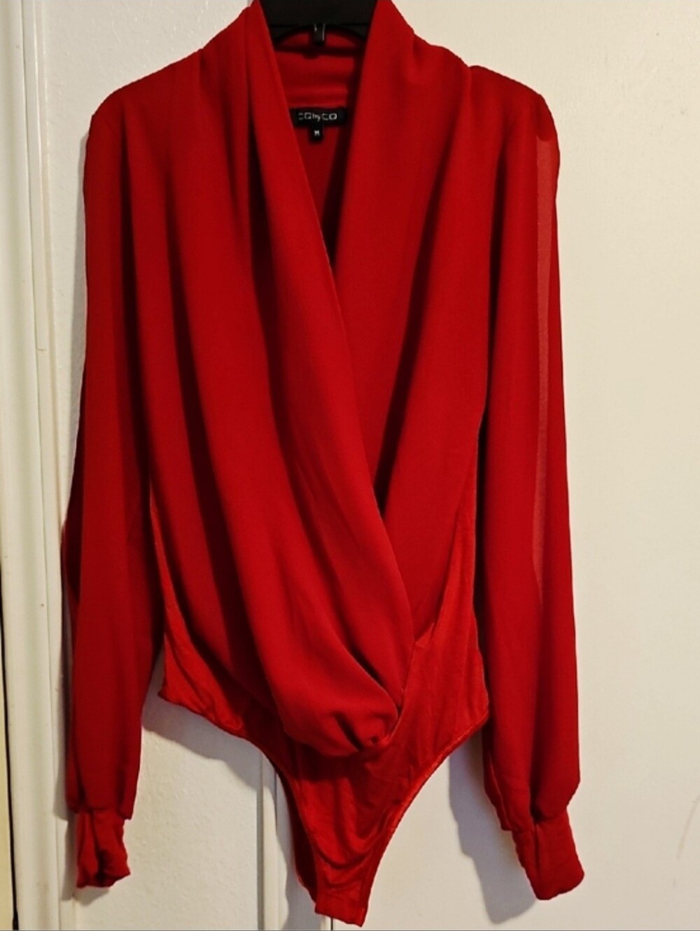 City Chic Bright Red Draped Wrap-Front Bodysuit